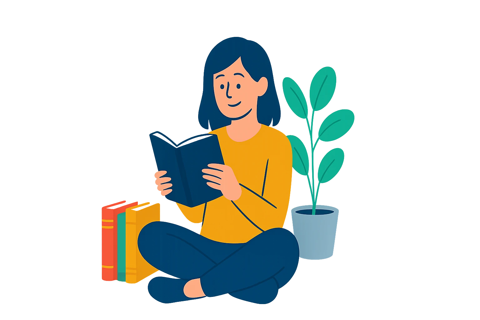 A woman sitting and reading a book