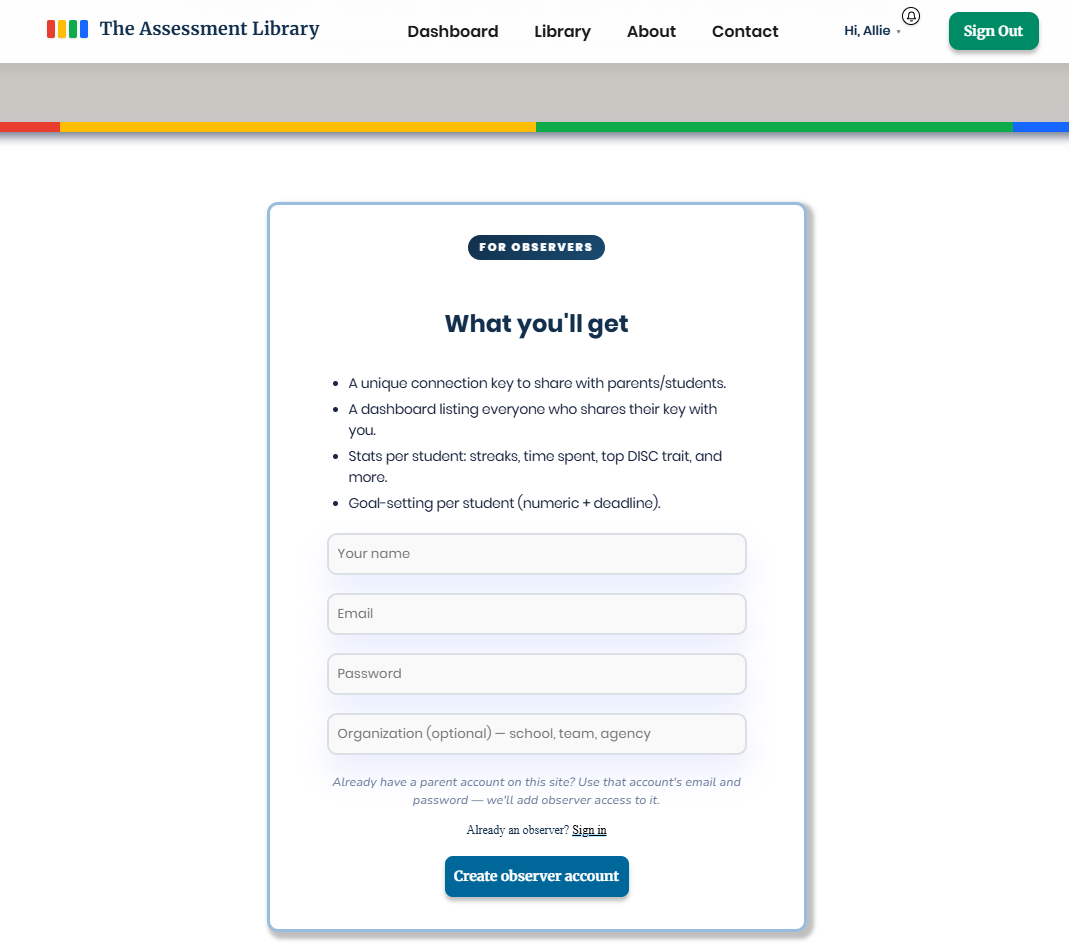 Create your observer account
